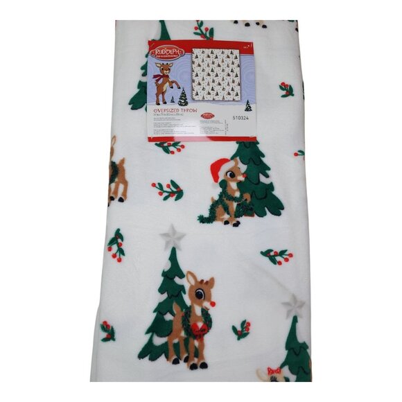 Rudolph Red-Nosed Reindeer Oversized Plush Throw Blanket 60" x 70" Christmas - Picture 12 of 16
